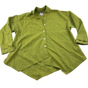 M Square By Neetu Malik Lime‎ Green Linen Button-Up Shirt Size 2 Large Lagenlook